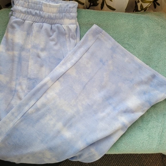Zac & Rachel blue white super soft wide leg draw string Lounge pant Large - Picture 5 of 7